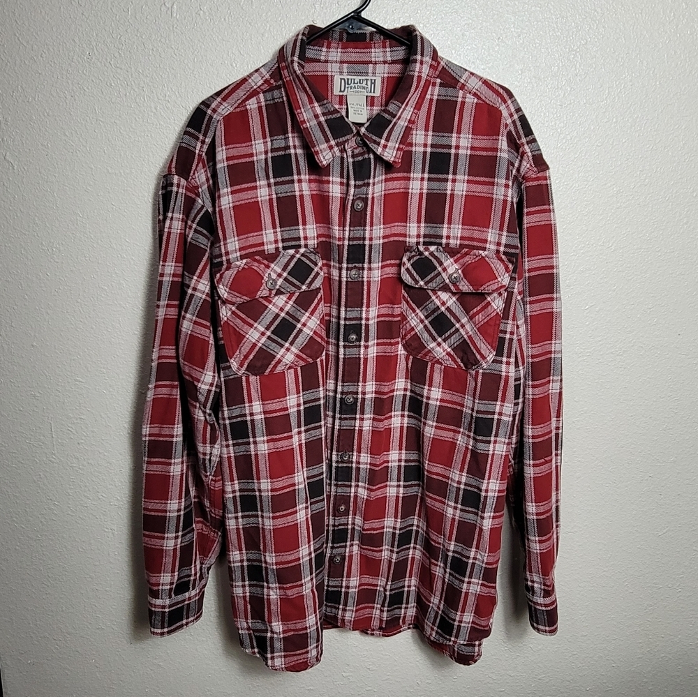 Duluth Trading Heavy Flannel Shirt Size 2XL Red White Grey